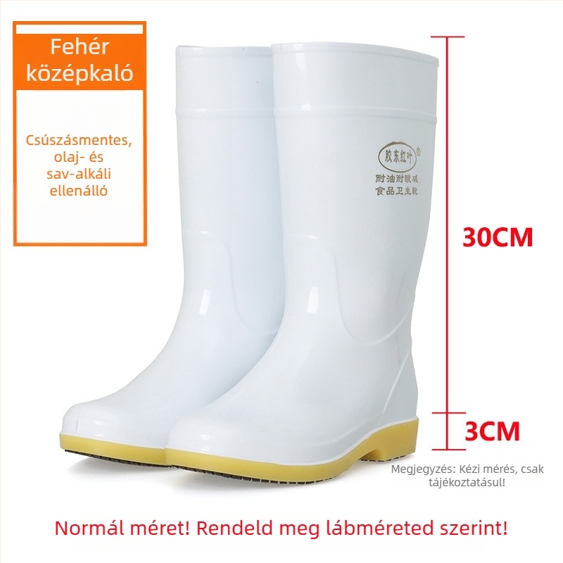 Unisex élelmiszer higiéniai csizma – csúszásmentes PVC felső, olaj- és sav-bázis ellenálló, gumibetét talppal, középmagas