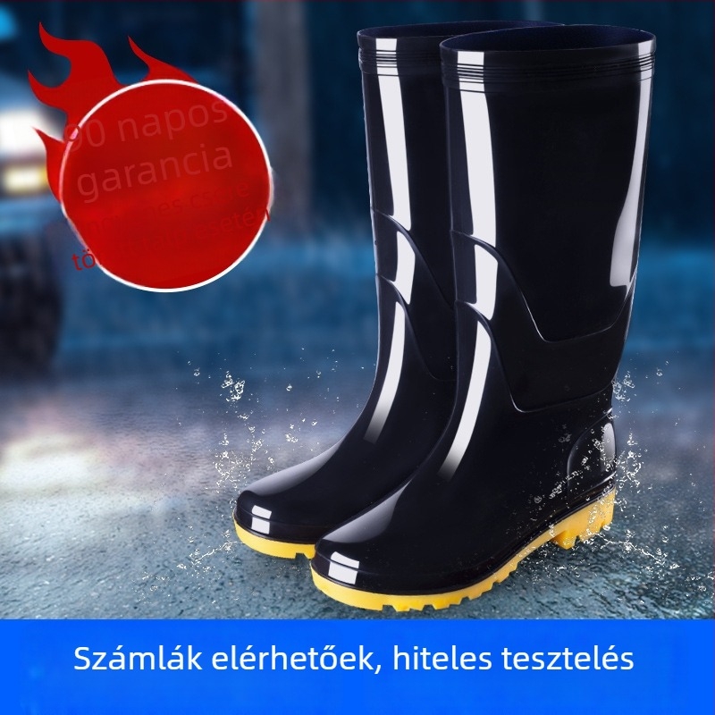 Munkavédelmi esőcsizmák, PVC felsőrész, marhacsonttal erősített talp, magas szár, hálós bélés