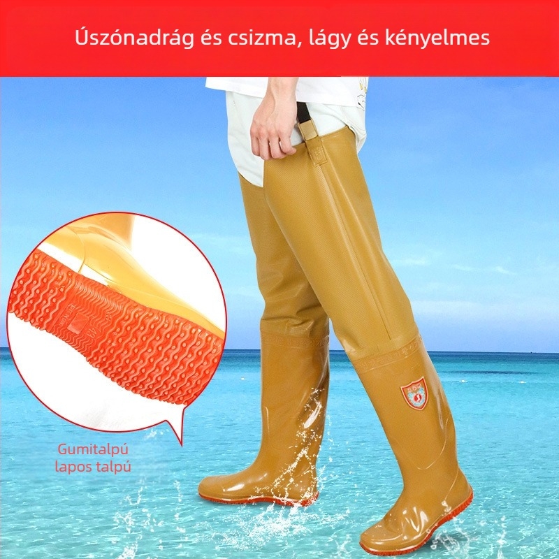 Uniszex vízálló waders csizma – térd fölötti hossz, műanyag felső és talp, belső textil bélés, egyetlen öntött talp