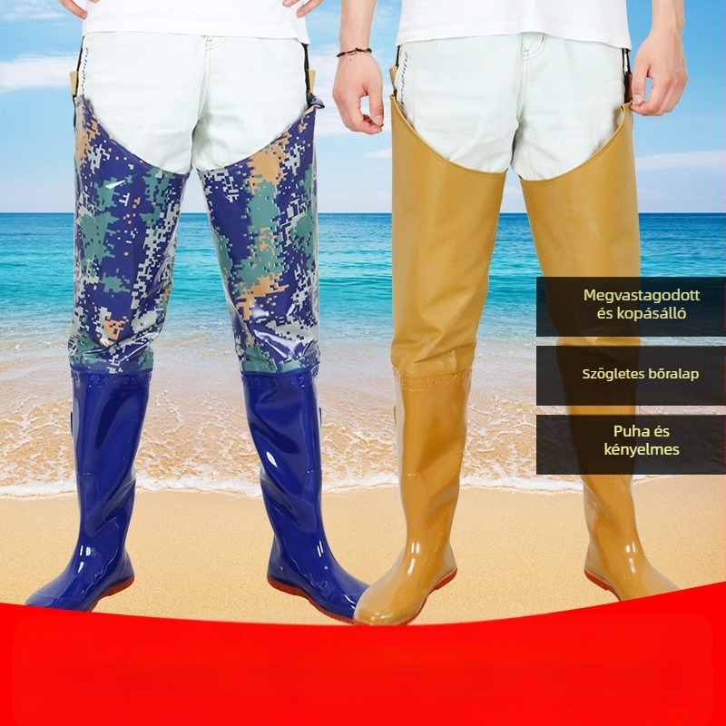 Uniszex vízálló waders csizma – térd fölötti hossz, műanyag felső és talp, belső textil bélés, egyetlen öntött talp