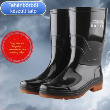 Férfi esőcsizmák, vízállóak, csúszásmentesek és kopásállóak (középmagas szár, PVC felső rész, injekciós öntés, alacsony dőlésű sarok)