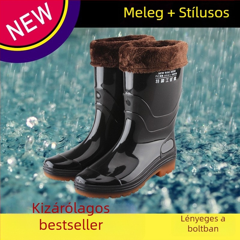 Férfi esőcsizmák, vízállóak, csúszásmentesek és kopásállóak (középmagas szár, PVC felső rész, injekciós öntés, alacsony dőlésű sarok)