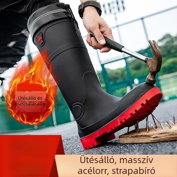 Acélorrú esőcsizma, magas szár, PVC felsőrész, műanyag talp, csúszásmentes
