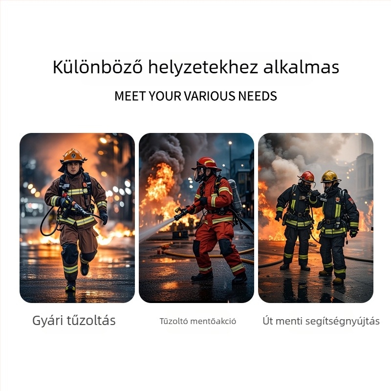 Tűzoltó mentőcsizmák – lángálló, kémiailag ellenálló, csúszásmentes, vízálló, egész éves viseletre.