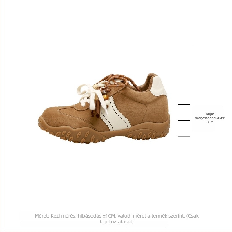 Női mindennapi sneaker 8 cm-es magasságnöveléssel, tehénbőr velúr, fűzős záródás, gumitalp