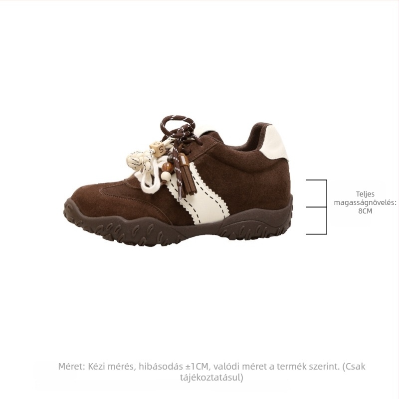 Női mindennapi sneaker 8 cm-es magasságnöveléssel, tehénbőr velúr, fűzős záródás, gumitalp