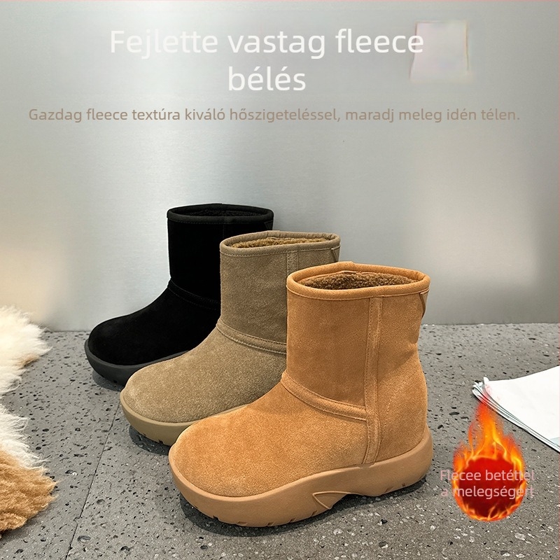 Női hócipő, felső rész: tehén bőr suede (nubuk), bélés: báránygyapjú, talp: gumi, sarka 5 cm vagy több