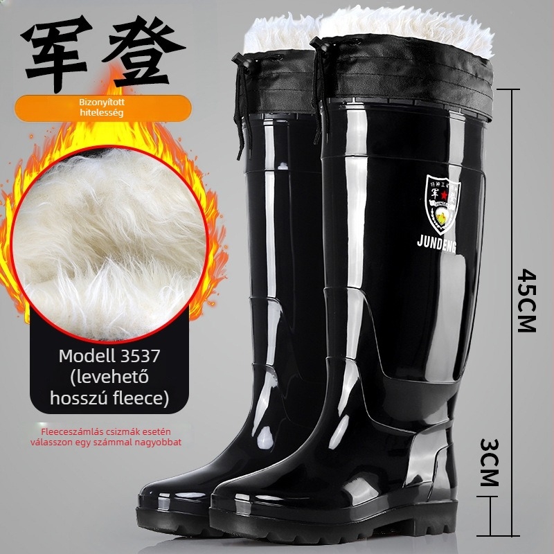 Férfi munkavédelmi esőcsizma műanyag felsőrésszel, PVC talppal, hálós bélés, injekciós öntéses kivitel, négy évszakos viselet