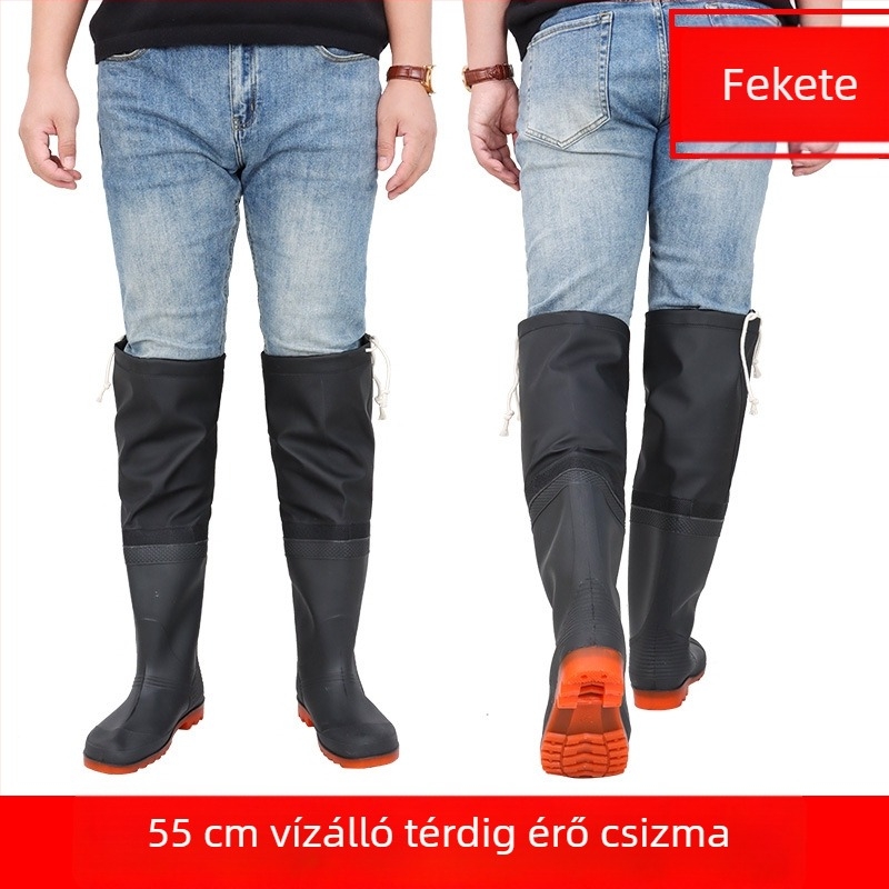Térd fölötti horgászbakancsok, uniszex, PVC felső rész, műanyag talp, csúszásmentes, vízálló