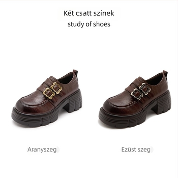 Női split bőr loafer, vastag talp, kerek orr, Velcro-zár, 6–8 cm sarok
