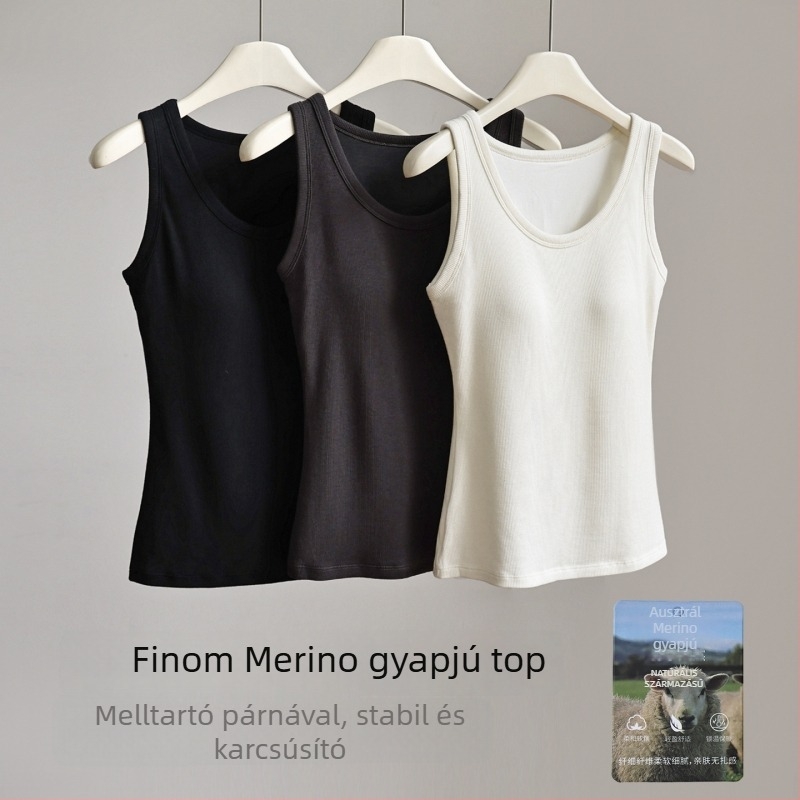 Merino gyapjú ujjatlan mellény, kerek nyakkal – ősz-tél szezon (Fő szál: Merinó gyapjú; Szezon: Ősz-Tél; Nyak: kör alakú; Vastagság: közepes 181-200 g/m²)