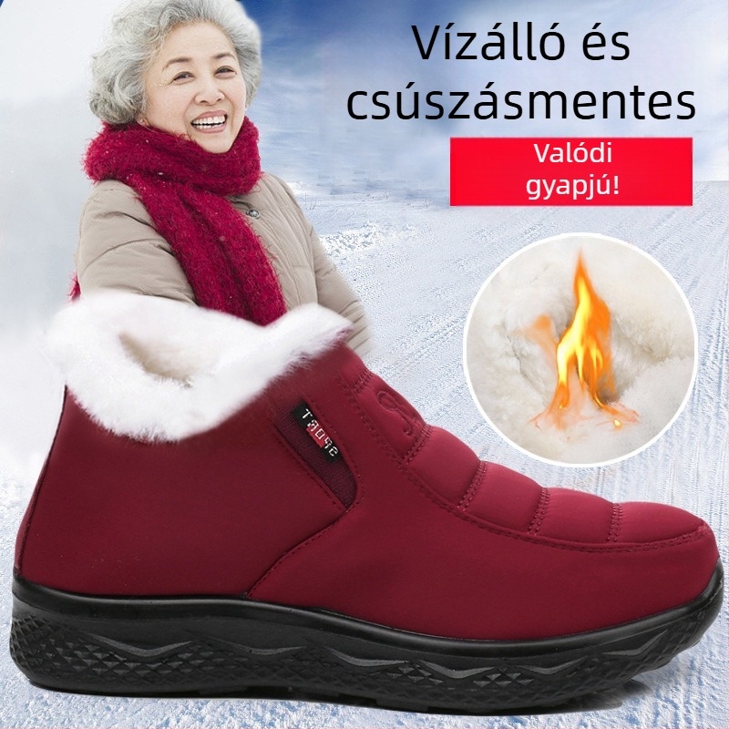 Téli pamutcipő textilekből, uniszex, alacsony felső rész, elasztikus pánt, mű plüss bélés, kerek orrú