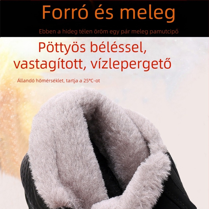 Téli pamutcipő textilekből, uniszex, alacsony felső rész, elasztikus pánt, mű plüss bélés, kerek orrú