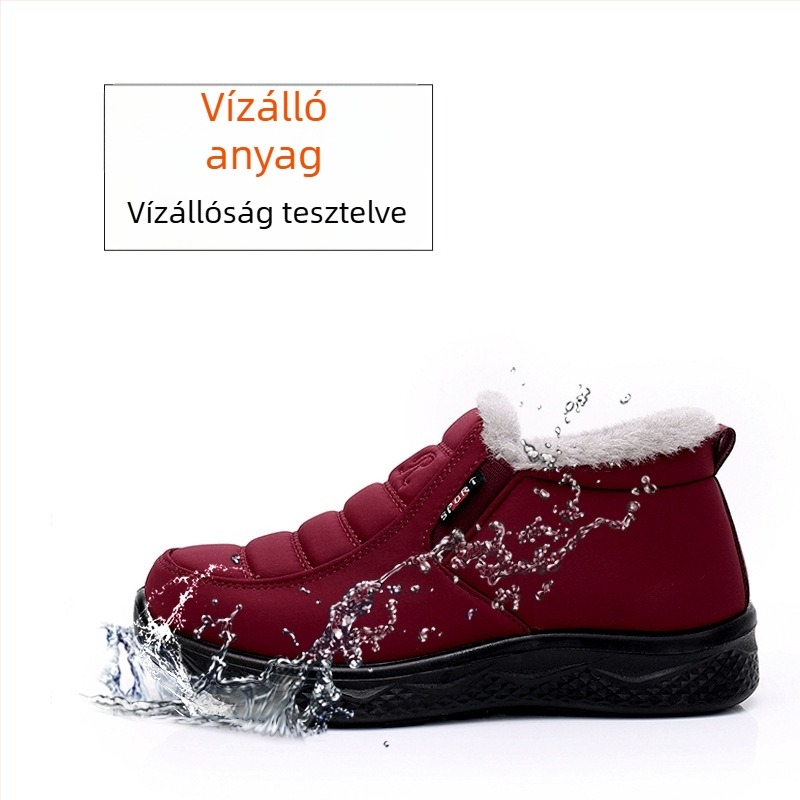Téli pamutcipő textilekből, uniszex, alacsony felső rész, elasztikus pánt, mű plüss bélés, kerek orrú