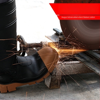 Acélorrú és acél talpú esőcsizma, magas szárú, kopásálló, csúszásmentes munkavédelmi lábbeli