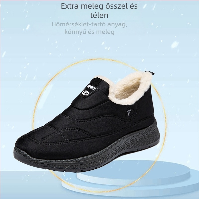Férfi téli pamut papucs fleece béléssel, vastag PVC talppal, kerek orr, mindennapi stílus — Tongyunda