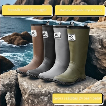 Uniszex magasított esőcsizmák, PVC felsőrésszel, műanyag talppal, EVA belsővel, vízálló és csúszásmentes, minden évszakra