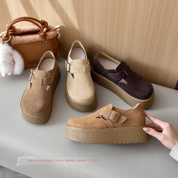 Platform cipő vastag talppal, felső rész marha suede/velúr, kerek orr, 6–8 cm-es sarok