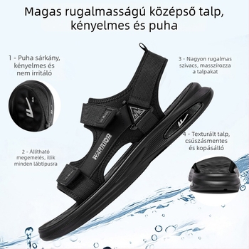 Szandál len felsőrésszel, PVC talppal, sportos nyitott orrú dizájn, Velcro zárás