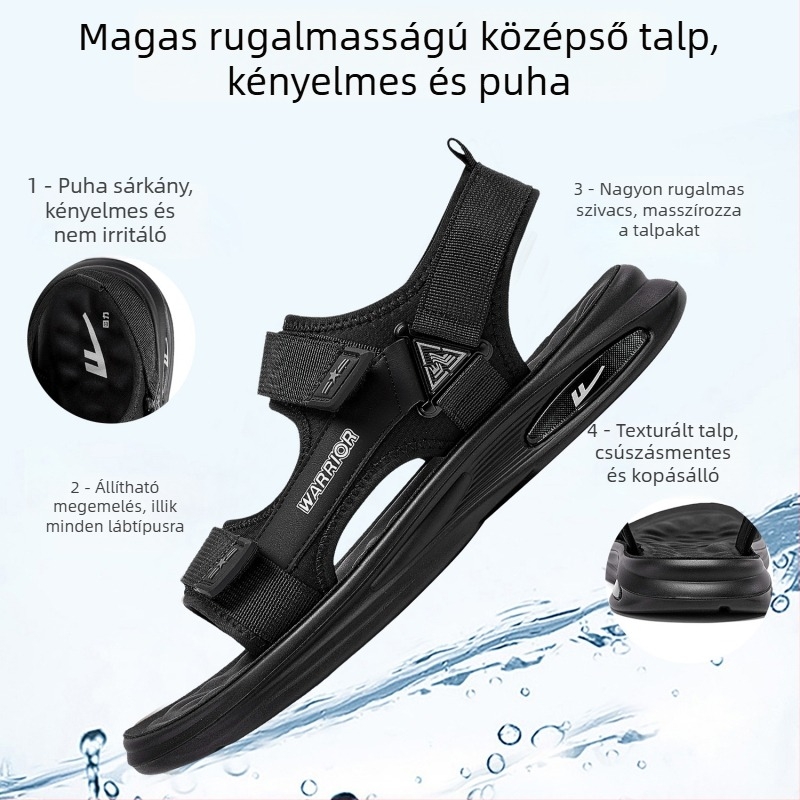 Szandál len felsőrésszel, PVC talppal, sportos nyitott orrú dizájn, Velcro zárás