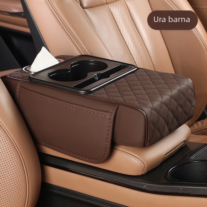 Univerzális autó karfa emelő párna tárolórekesszel és zsebkendő tartóval – Bőr, Fast too