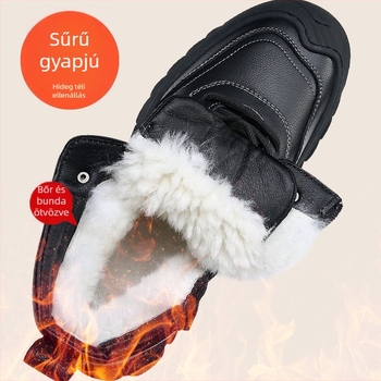 Férfi bőrből készült téli hócsizmák, magas talpú bakancs meleg gyapjú bélés, embossed felület, kopásálló gumitalp, sarokmagasság 3–5 cm