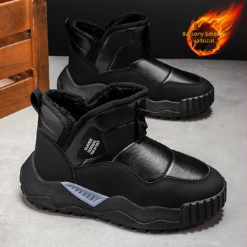 Férfi téli hócsizma, fleece-belés, PU felső, gumitalp, injektált talp, középmagas