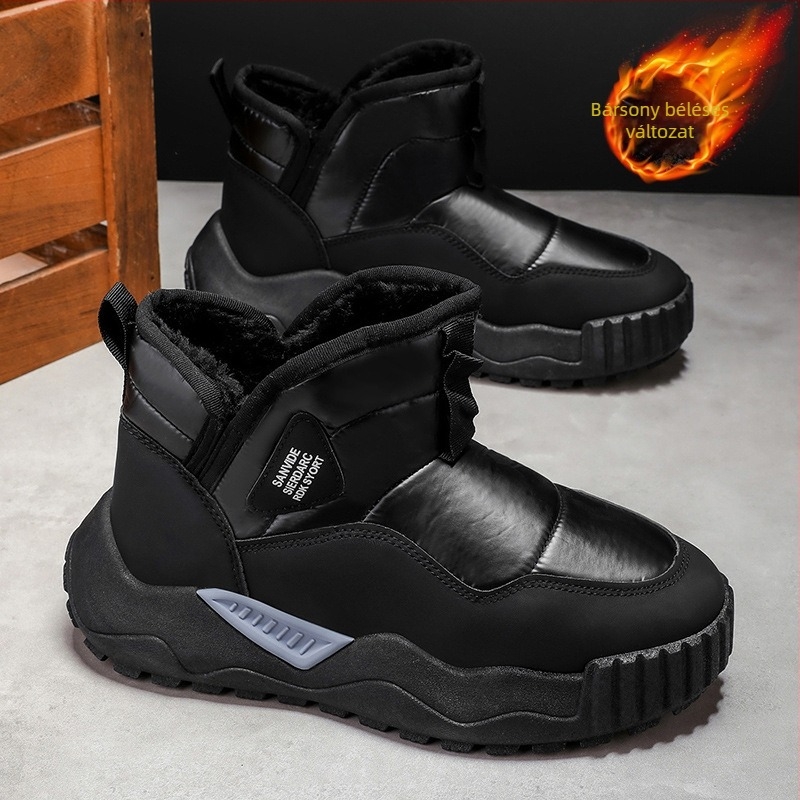 Férfi téli hócsizma, fleece-belés, PU felső, gumitalp, injektált talp, középmagas