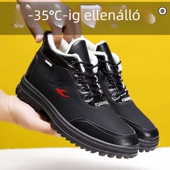 Téli magas férfi szintetikus bőr csizma (vízálló; vastag felső rész; gumitalp; melegen tart)