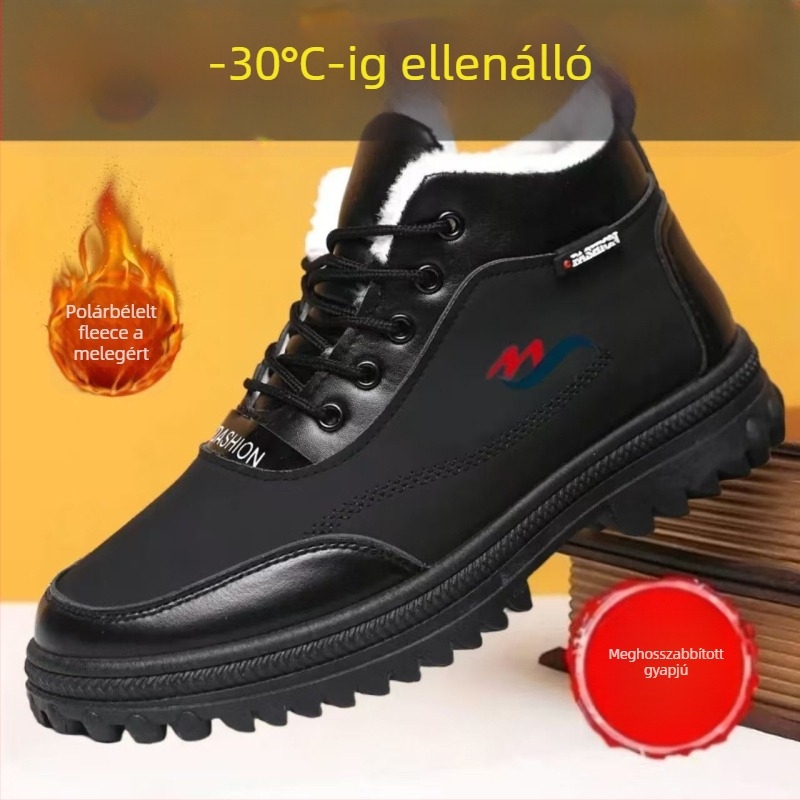 Téli magas férfi szintetikus bőr csizma (vízálló; vastag felső rész; gumitalp; melegen tart)
