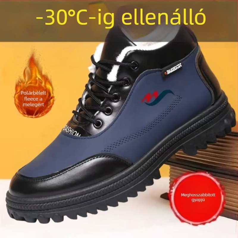 Téli magas férfi szintetikus bőr csizma (vízálló; vastag felső rész; gumitalp; melegen tart)