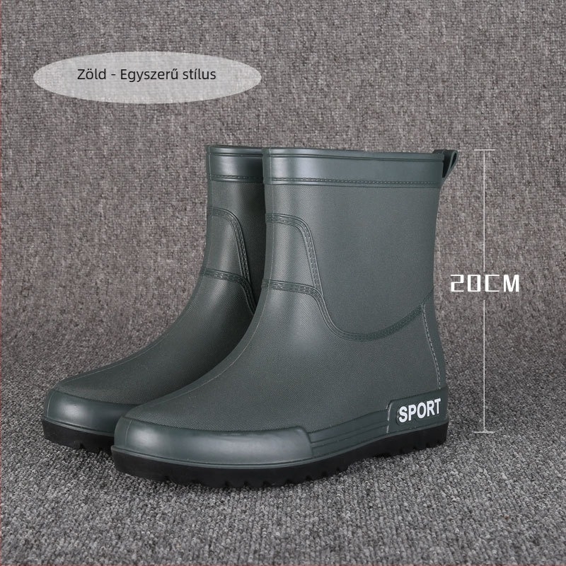 Férfi esőcsizmák PVC felsőrésszel, EVA talpbetéttel, hálós bélés, középmagas szár, csúszásmentes talp