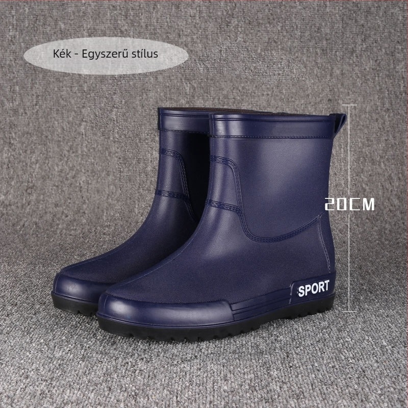 Férfi esőcsizmák PVC felsőrésszel, EVA talpbetéttel, hálós bélés, középmagas szár, csúszásmentes talp