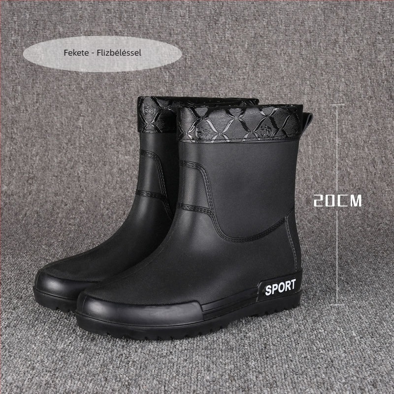 Férfi esőcsizmák PVC felsőrésszel, EVA talpbetéttel, hálós bélés, középmagas szár, csúszásmentes talp