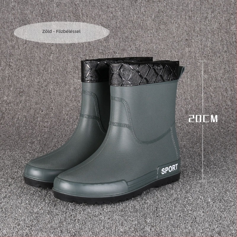Férfi esőcsizmák PVC felsőrésszel, EVA talpbetéttel, hálós bélés, középmagas szár, csúszásmentes talp