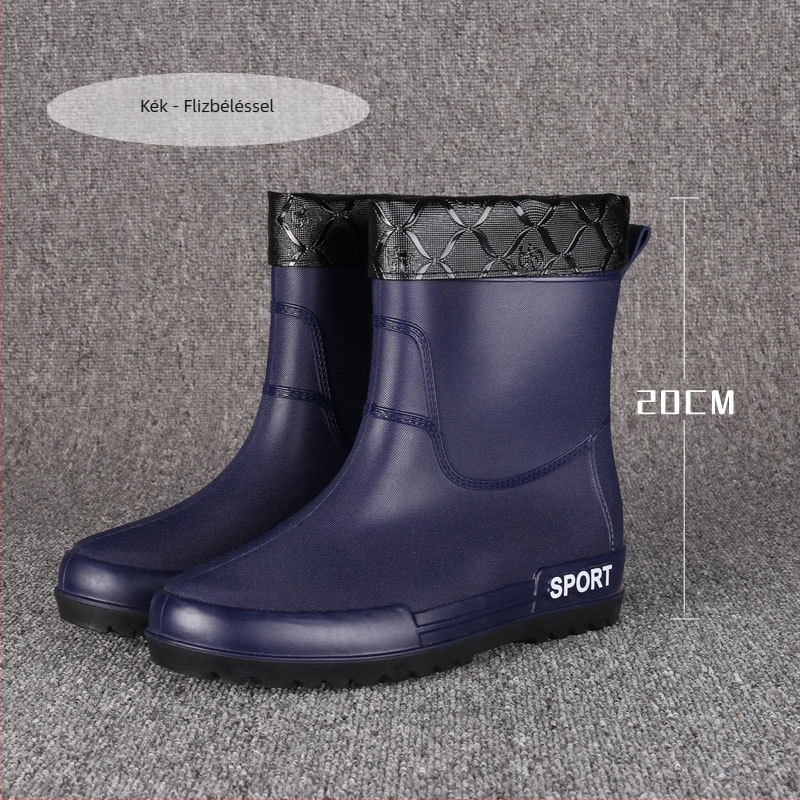 Férfi esőcsizmák PVC felsőrésszel, EVA talpbetéttel, hálós bélés, középmagas szár, csúszásmentes talp