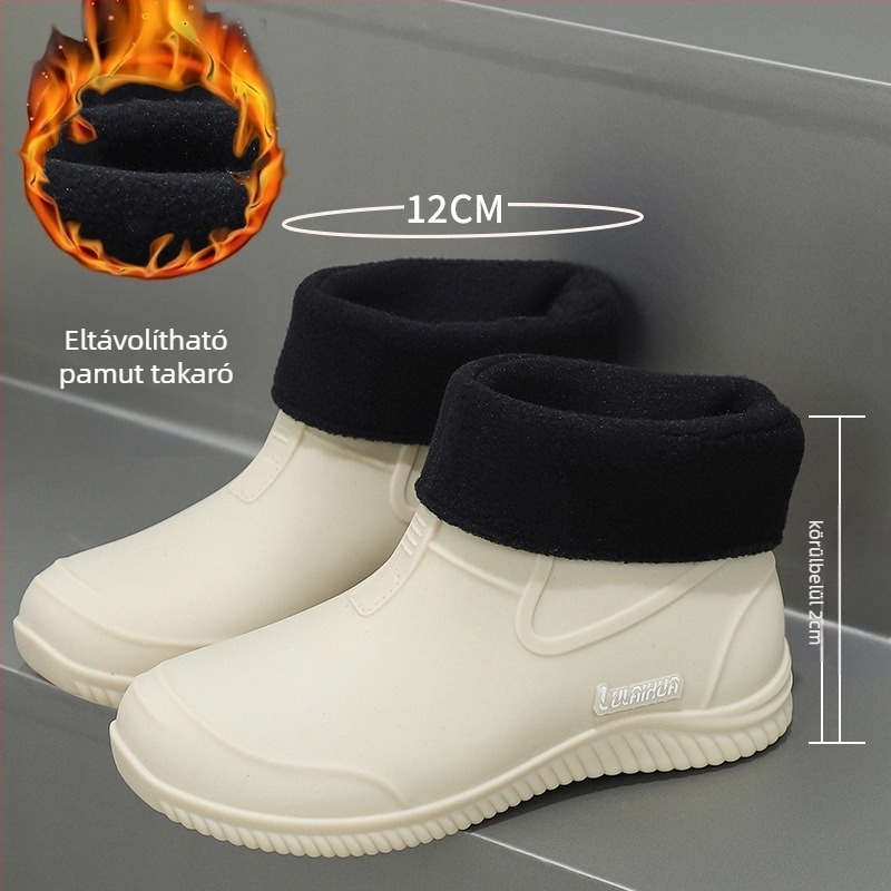Unisex PVC esőcsizmák, alacsony szár, gumi talp, EVA talpbetét, vízálló.