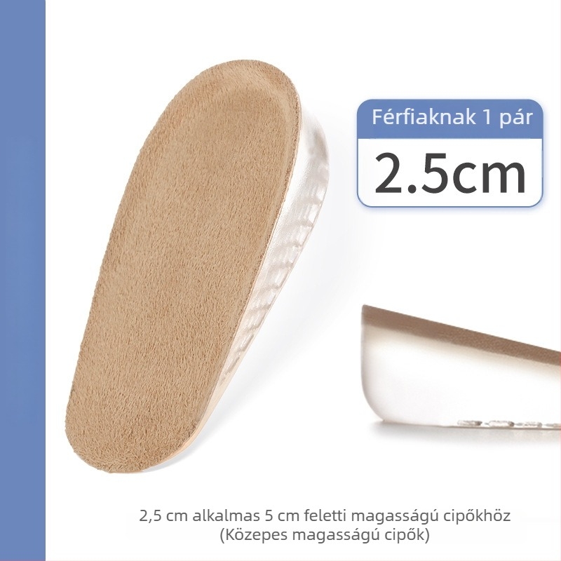 Láthatatlan magasságot növelő talpbetét – félbetét, szilikon bársony anyagból, uniszex, sportcipőkhöz, bőrös lábbelikhez, csizmákhoz és hétköznapi lábbelikhez