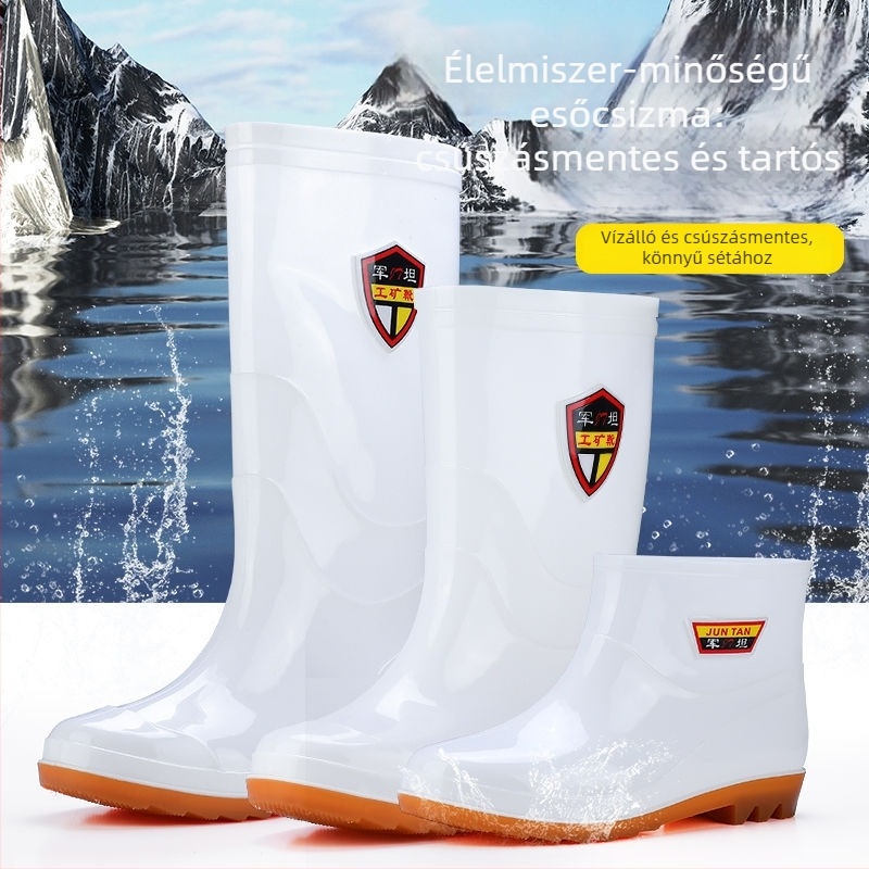Felnőtt esőcsizmák - olaj- és sav-bázis-ellenállóak, csúszásmentesek, magas cső PVC-ből, gumitalppal, belső műszőrszövet