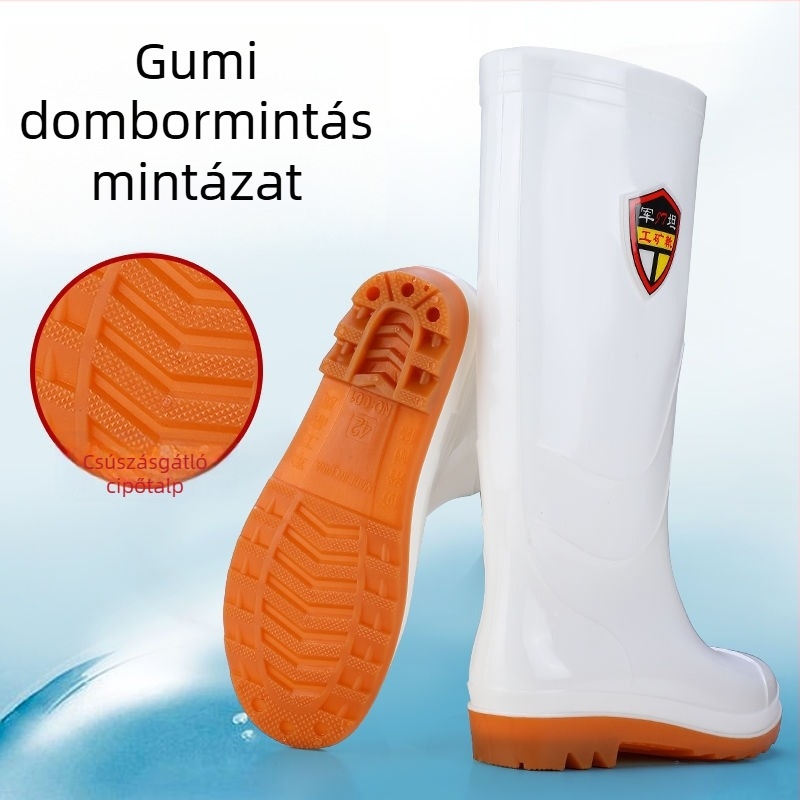 Felnőtt esőcsizmák - olaj- és sav-bázis-ellenállóak, csúszásmentesek, magas cső PVC-ből, gumitalppal, belső műszőrszövet