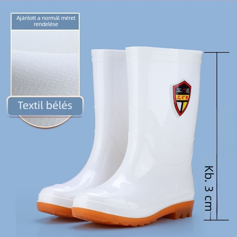 Felnőtt esőcsizmák - olaj- és sav-bázis-ellenállóak, csúszásmentesek, magas cső PVC-ből, gumitalppal, belső műszőrszövet