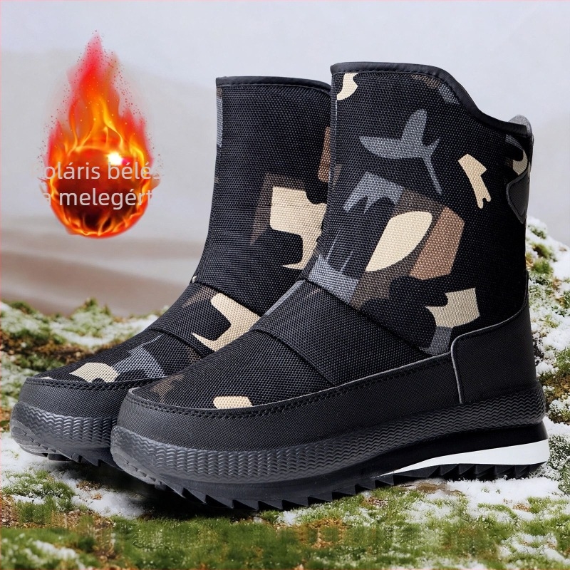 Férfi téli bakancs bőr felsőrésszel, belső része műszőrme bélés, Slip-On dizájn, alacsony sarkú 1–3 cm