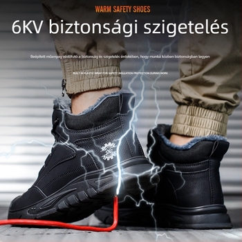 Férfiaknak szóló magas szárú munkavédelmi cipő fleece béléssel – ütésálló, perforáció-ellenálló, csúszásmentes, kopásálló, műanyag lábujjvédő