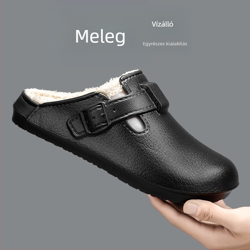 Férfi EVA papucs fleece béléssel, meleg, vastag talppal, injektált EVA talppal