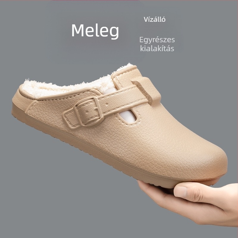 Férfi EVA papucs fleece béléssel, meleg, vastag talppal, injektált EVA talppal