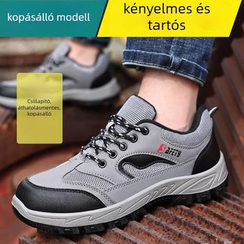 Munkavédelmi cipő acélorrral; mikroszálas bőr + vászon; alacsony felső rész; ütésálló és perforációálló; lélegző; csúszásmentes; használható építkezéseken, raktárakban és túrázás közben