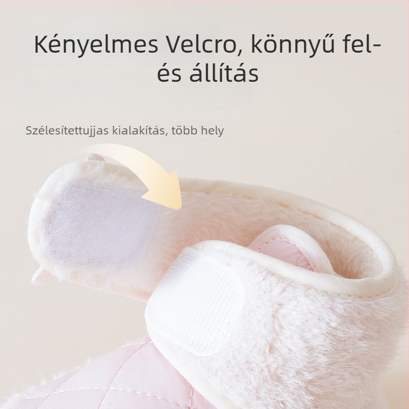 Baba zoknicipő Velcro-zárással, vastag meleg talppal, felső rész vászon, EVA talp