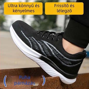 Férfiaknak ultra könnyű munkavédelmi cipő műanyag‑acél orrtalp, ütés- és perforáció elleni védelem, Fly-Knit felsőrész, puha talp