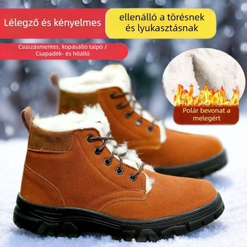 Férfi téli hócsizma bőrből, gyapjú bélés, csúszásmentes gumitalp, klinikai alakú sarok, kerek orr