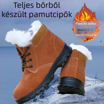 Férfi téli hócsizma bőrből, gyapjú bélés, csúszásmentes gumitalp, klinikai alakú sarok, kerek orr